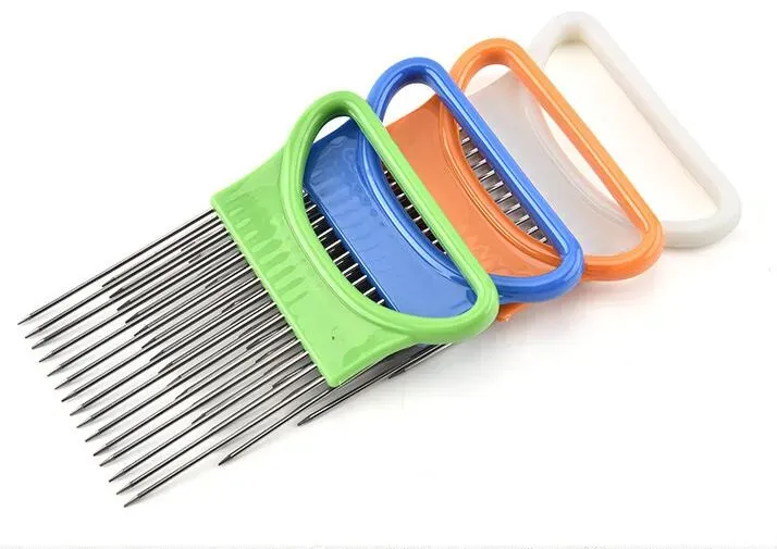 Kitchen Tools Cut Onion Holder Fork Stainless Steel +Plastic Vegetable Slicer Tomato Cutter Metal Meat Needle Gadgets Frok