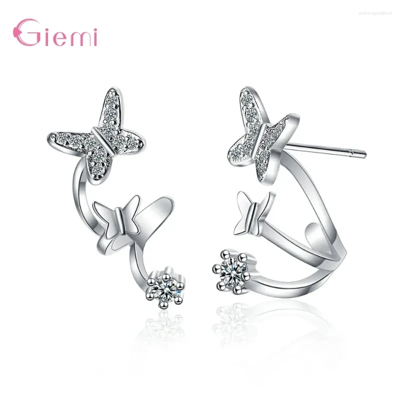 Stud Earrings 925 Sterling Silver Cute Butterfly Korean Style Statement For Women Girls CZ Crystal Fashion Jewelry Wholesale