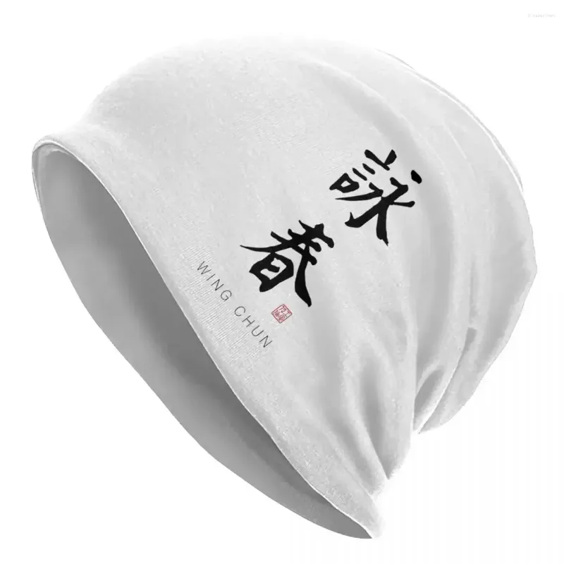 Berets Wing Chun - Chinese Calligraphy Art Warm Knitted Cap Fashion Bonnet Hat Autumn Winter Outdoor Beanies Hats For Unisex Adult