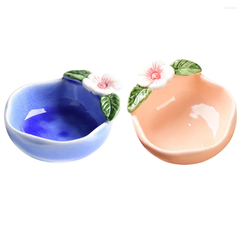 Cups Saucers 1 Pair Ceramic Saucer Dipping Plate Freehand Sketching Plum Blossom Handle Kitchen Supplies For Home (Dark Blue Beige)