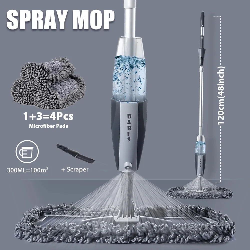 Magic Spray mop drewniana podłoga z wielokrotnym użyciem podkładki mikrofibry 360 stopni Uchwyt do domu Windows Kuchnia Kachczka Czysta narzędzia 240408