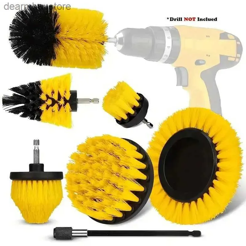 Nettoyage des pinceaux 7pcs Movin Brush Head Electric Cleanin Brush jaune 7 pièces Set Electric Drill Brush Set Set Articles ménagers L49