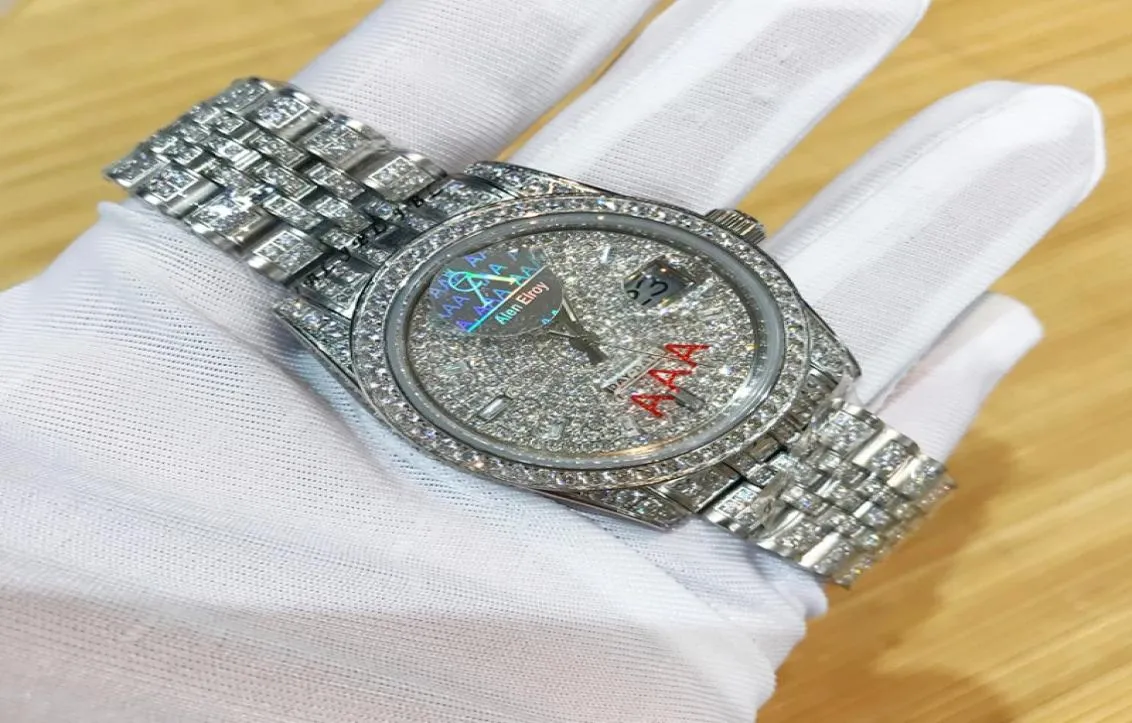 36 mm en argent Iced Out Luxury Watch Arabic Numbers Da Teju St Box Men Automatic Selfwind Sweeping Diamonds7609609