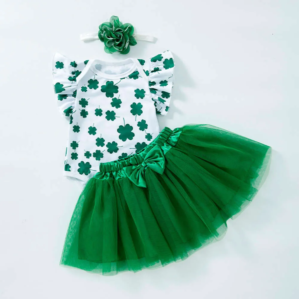 Patrick's Girls St. Party Dress Set Set da bambino Accessori per capelli a mezza gonna verde Sweetheart Set da 3 pezzi