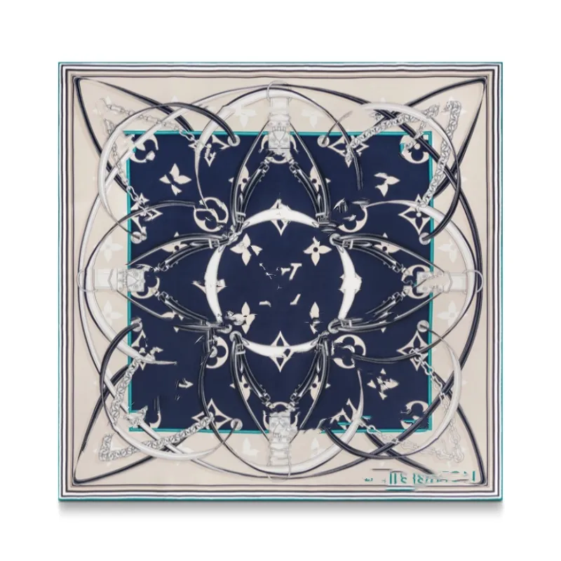 Neue Mode Frauen Designerin Seidenschal Luxus Schal kleiner Quadratschal Hochwertiges Hijab 90 cm quadratischer Seidenschal Vorhängeschlosskette Monogramm Blumenmuster Schal M77776