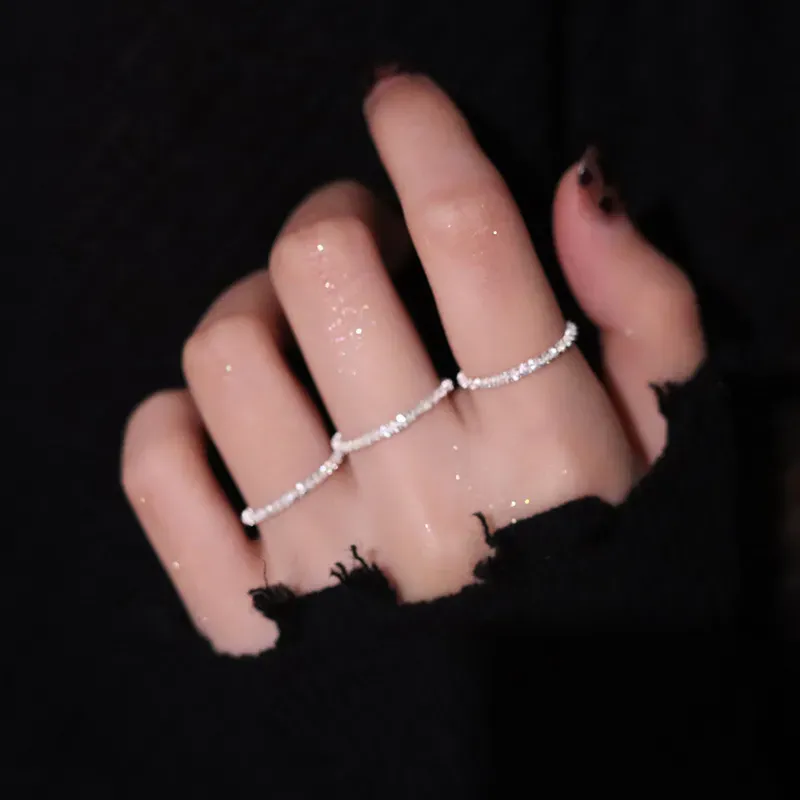 925 Sterling Silver Sparkling Ring Simple Style Versatile Decorative Compact Index Finger Ring Women Fashion Jewelry