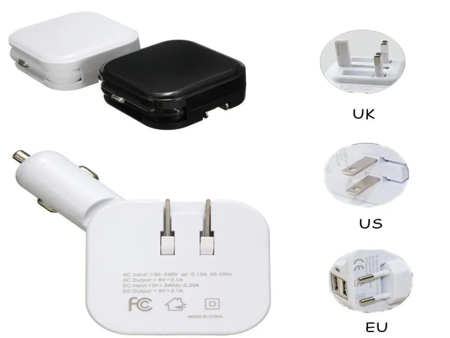 Весь универсальный 2 в 1 двойной USB -порт DC 5V 21A складной автомобиль Adapter Adapter Adapter Homewall Plug Double USB Car Cigarette Fold6474616