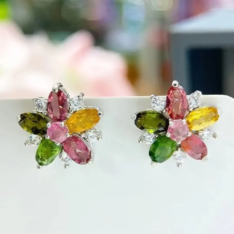 Stud Earrings Earring Jewelry Multicolor Tourmaline Gemstone 3 6mm Silver For Wedding Dating Lady Gift