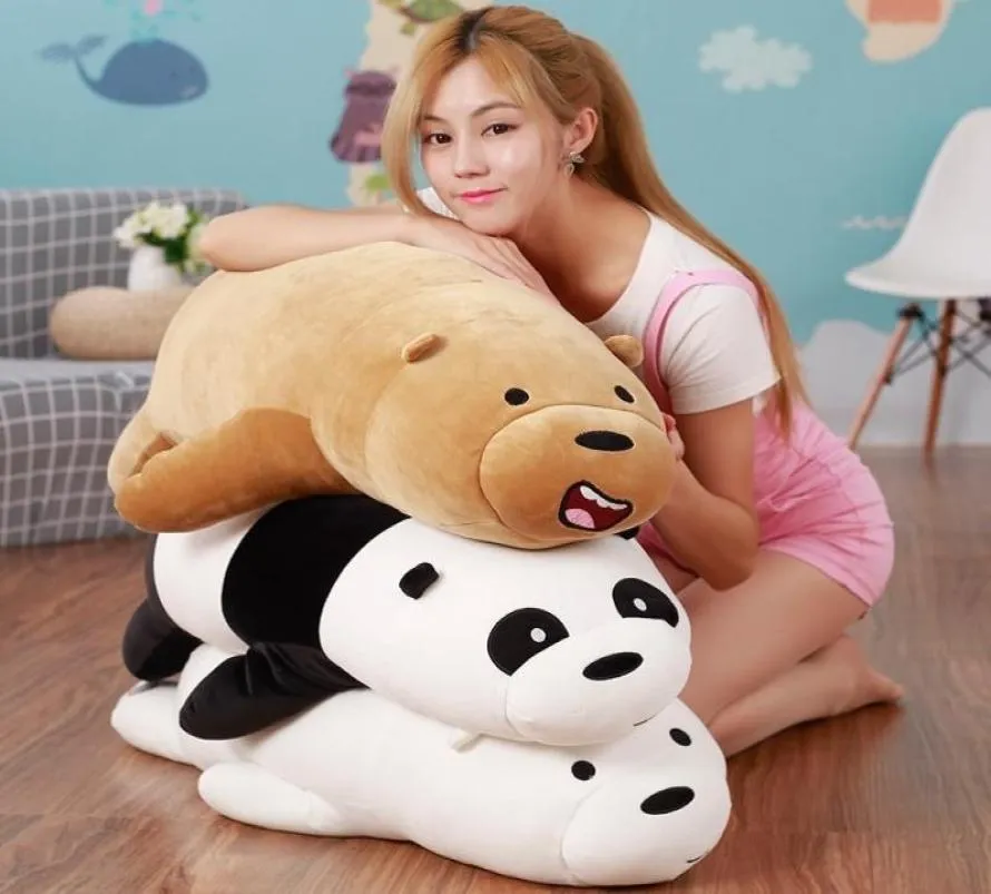 50-90cm Cartoon We Bare Bears Lying Stuffed Grizzly Gray White Bear Panda Plush Toys Kawaii Doll For Kids Gift Q1906068556022