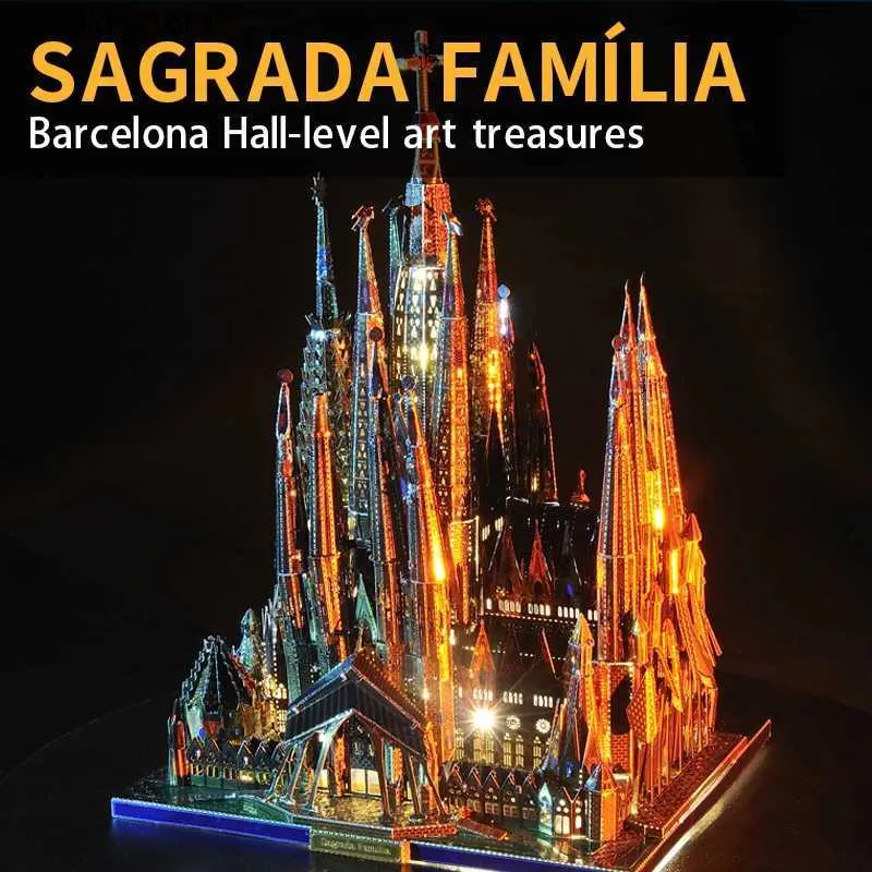 3D -pussel Microworld 3D Metal Puzzle Sagrada Familia Building Model Kits DIY 3D Laser Cut Jigsaw Toys Adult Gift for Children Y240415