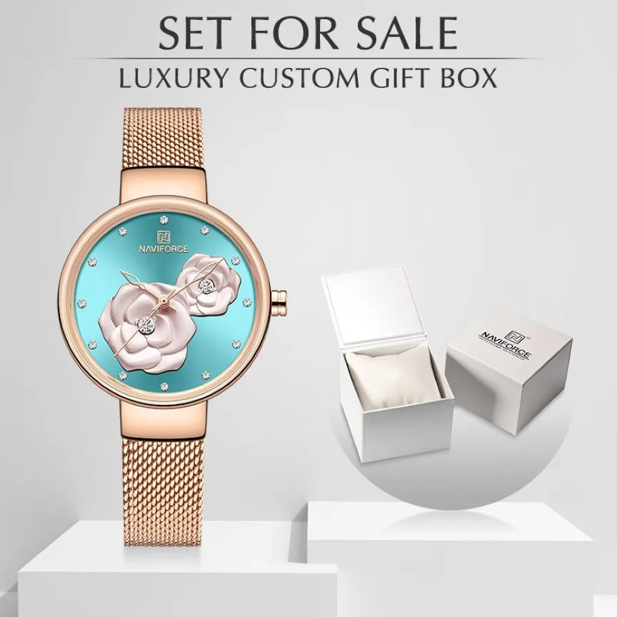 Nya Naviforce Rose Gold Women Watches Dress Quartz Watch Ladies With Luxury Box Female Wrist Watch Girl Clock Set för 218C