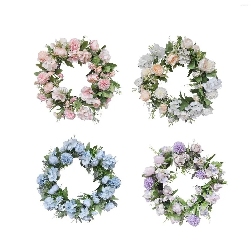 Fleurs décoratives couronnes artificielles couronnes de printemps décor de mur floral 17,72 pouces porte d'entrée