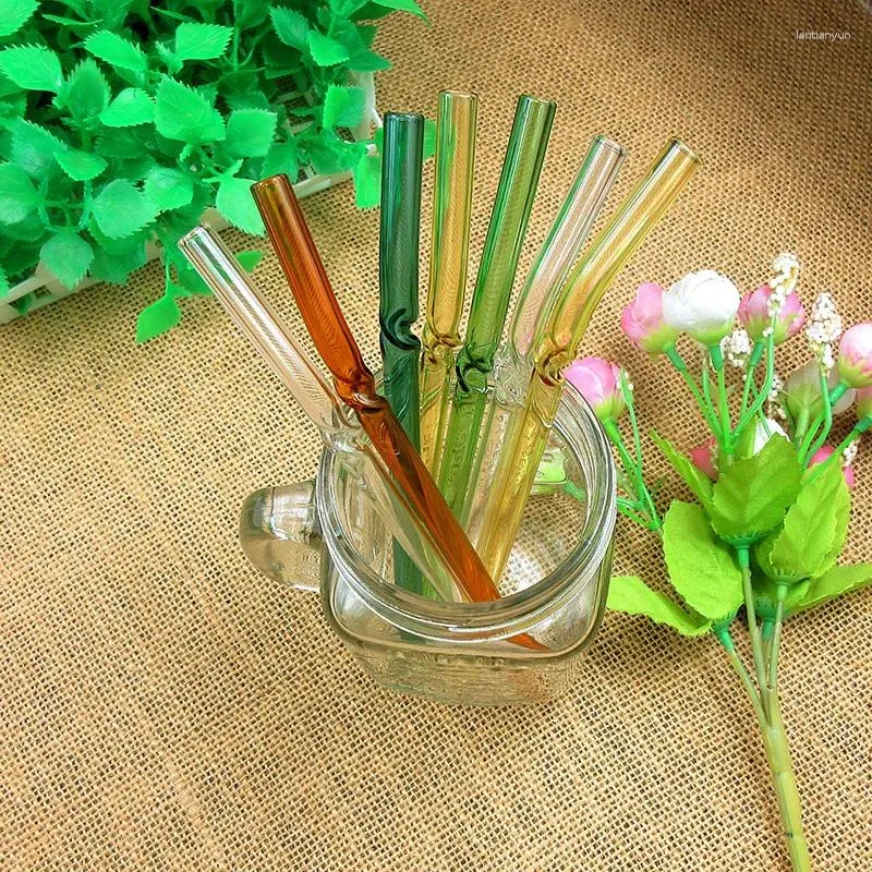 Drinking Frews 2pcs/lote 19cm colorido pyrex reutilizável vidro 1 pincel de limpador de palha para acessórios de barra 10 opções de cores HH16288