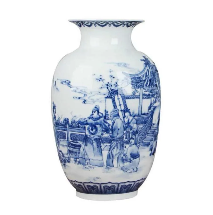 Vaso de cerâmica azul e branco clássico Vaso de flor de porcelana antiga de comprimido para a decoração da sala de jantar El 210623232u5353890
