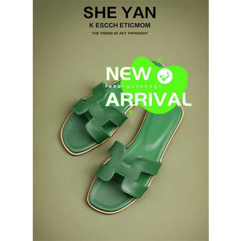 Oran Sandals Summer Leather Slippers en cuir authentique en cuir adapté à la peau de mouton appropriée pour femmes Outwear 2024 Nouvelle mode d'été Trawl à fond plat polyvalent rouge S 8T0A