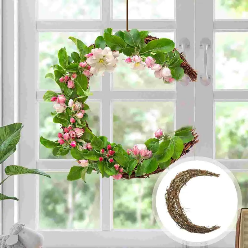 Decorative Flowers Smilax Rattan Floral Ring Moon Shaped Wreath Making Rings Christmas DIY Halloween Material Dream Catcher Hoops Advent