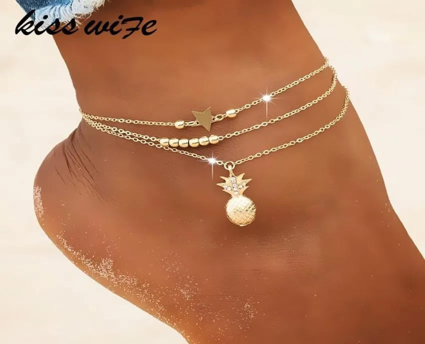 Kisswife kostki łańcucha ananasa wislarza Anklet Beaded 2018 Summer Beach Foot Jewelry Style Style dla kobiet C190415012796773