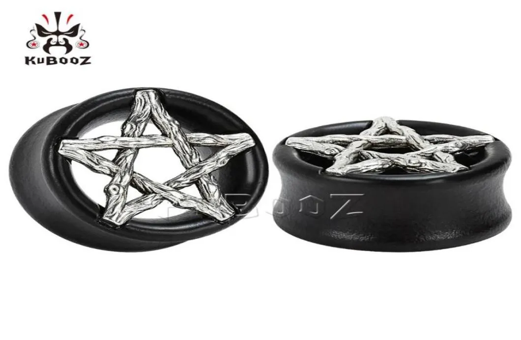 Kubooz Wood Ebony Pentagram Peercingプラグトンネルボディジュエリーイヤリングゲージエキスパンダーストレッチャー全体825mm 32PCS255V523933