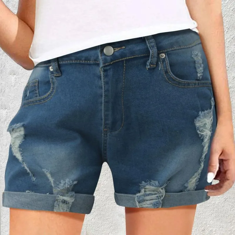Kvinnors jeans hög midja smala byxor sommar denim shorts kvinnor hål rippade sexiga wigh ben streetwear svettbyxor för 2024