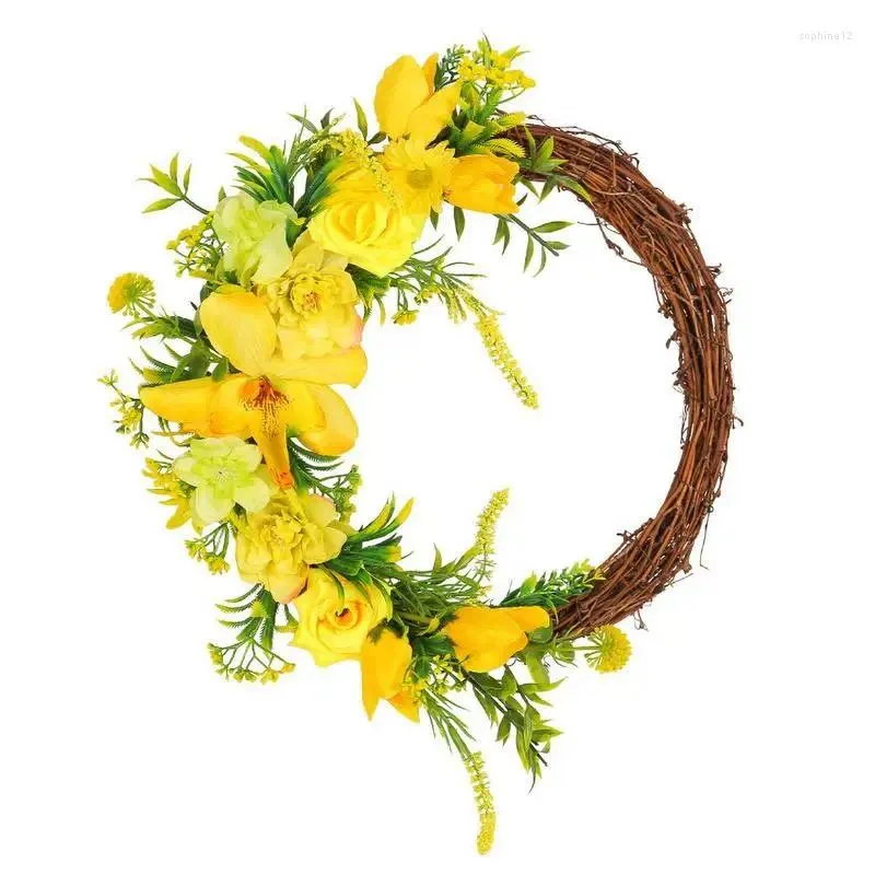 Decorative Flowers Spring Wreath Artificial Rattan Thanksgiving Door Decor 35cm/13.7inch Holiday Front For Festival