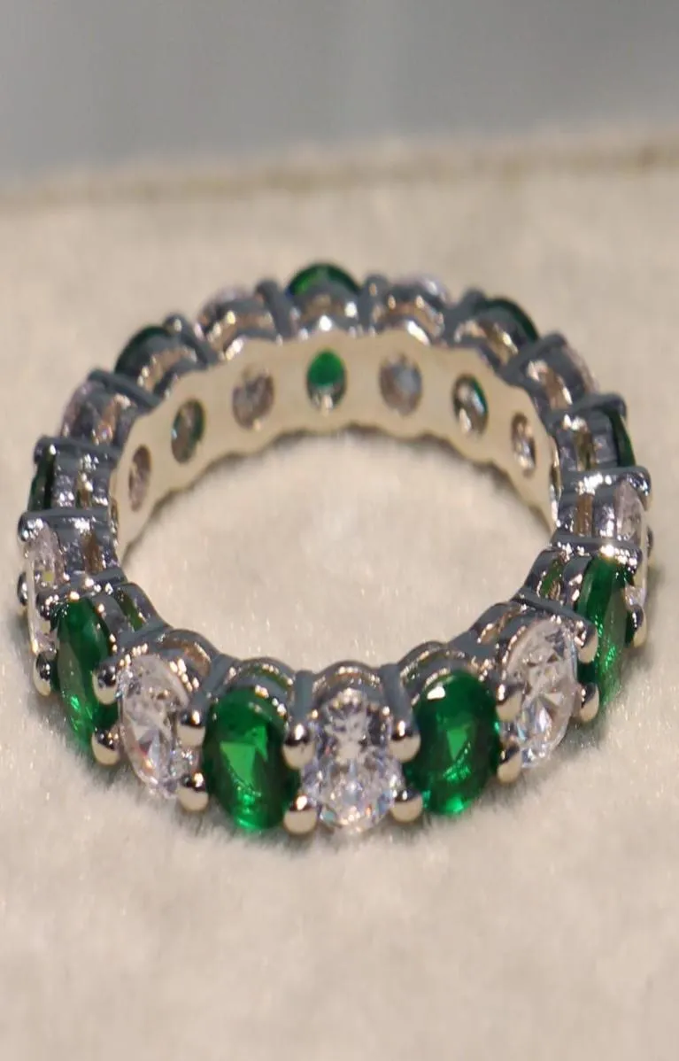 Jóias de luxo de luxo inteiras de luxo 925 Sterling Silver Round Cut Emerald Zirconia Mulheres Popular Mulheres de casamento Circle Rin7170083