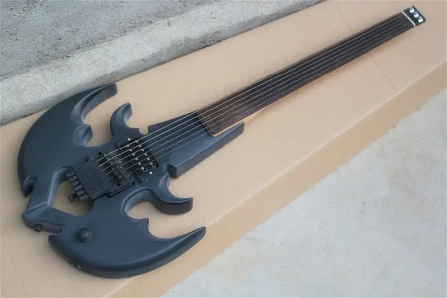 Guitare sans tête 6 cordes guitare électrique noire mate avec forme d'ancrage Offre personnaliser