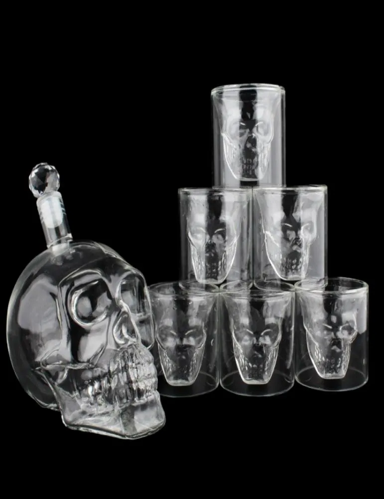 Crystal Skull Head S Cup Zestaw 700 ml Whisky Wine Butelka 75 ml Szklanki kubki Dekanter domowy bar wódki picie kubki 4414573