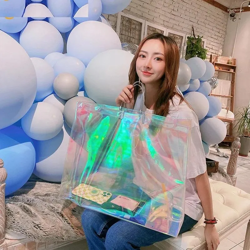Holographic Laser Shopping Bags Easy Carry 2024 Big Volume Gift Package Store Promotion