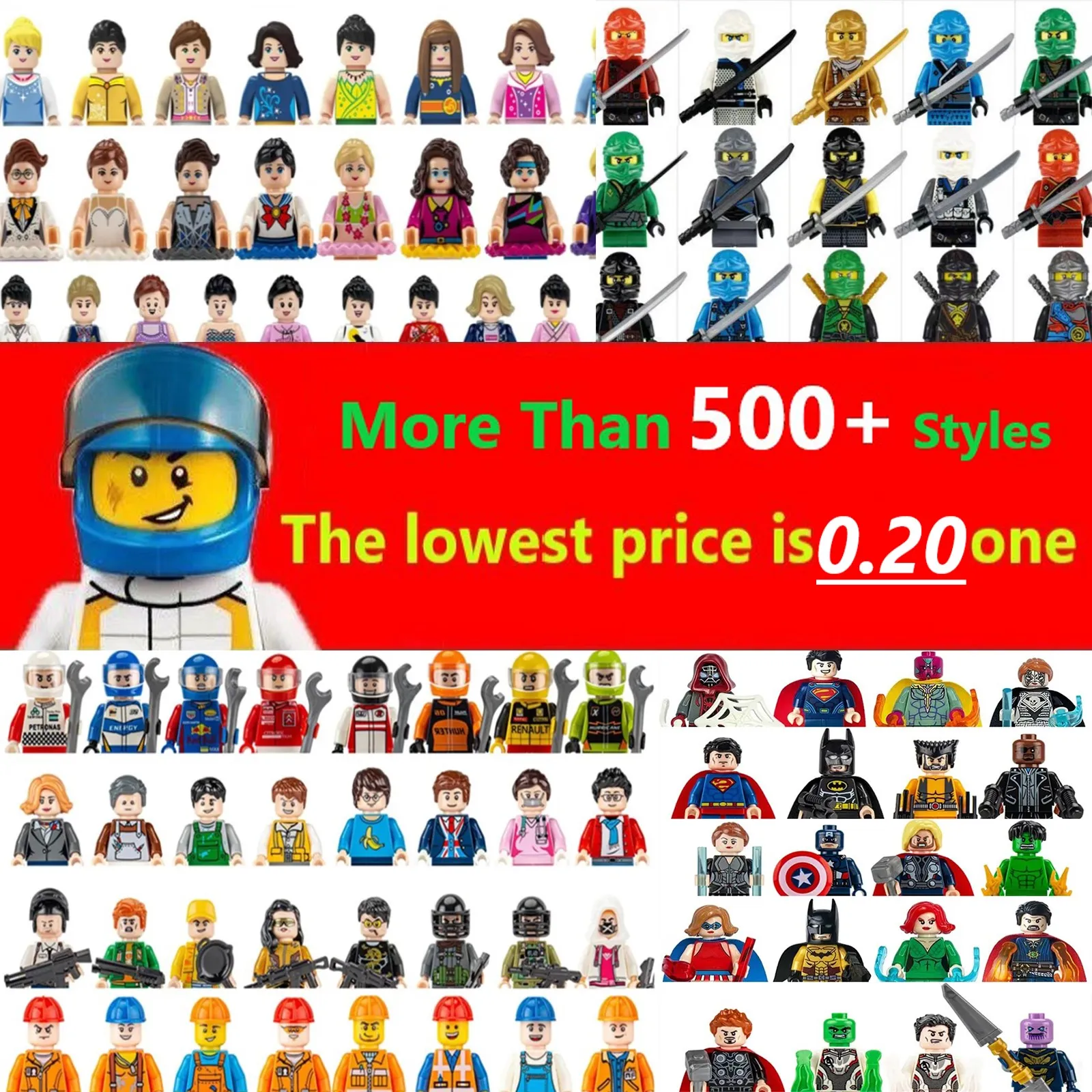 Bricks Toy Building Blocks Plastic Minifig Toy Small Ninja Doll Chicken Eating Police Style Couple Wedding Random Gifts