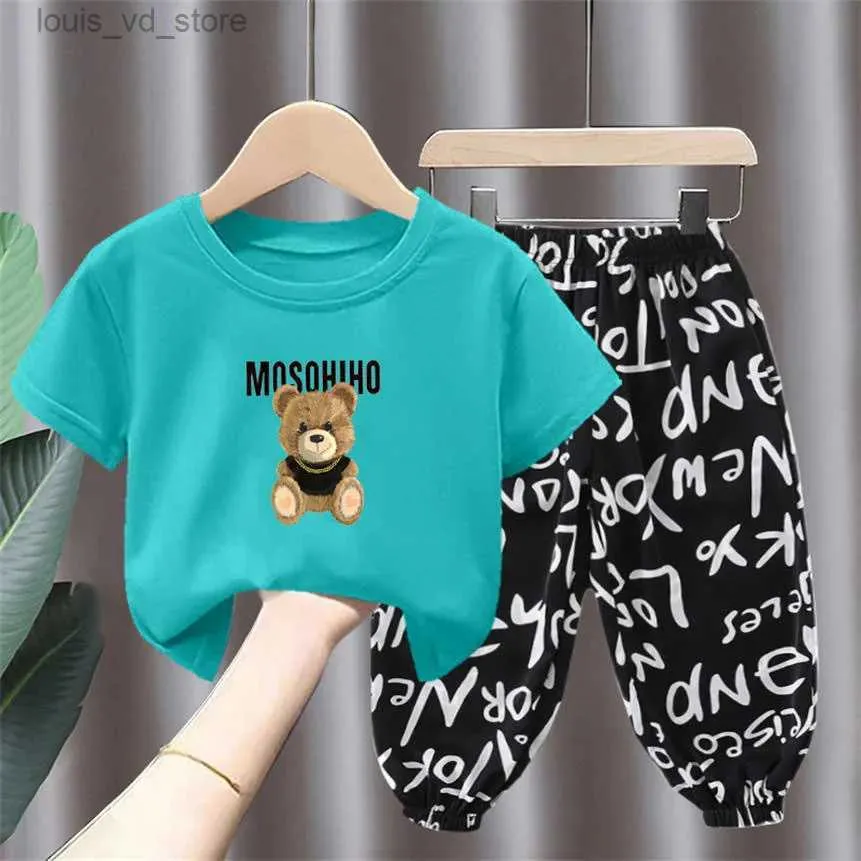 Vêtements Ensembles d'été bébé garçon de vêtements Enfants enfants filles dessin animées ours tshirts and pantal