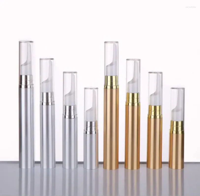 Opslagflessen 5 ml10 ml zilver/goud airless fles lange gouden vacuümpomp helder deksel lotion emulsion serum monster oog essentie huidverzorging