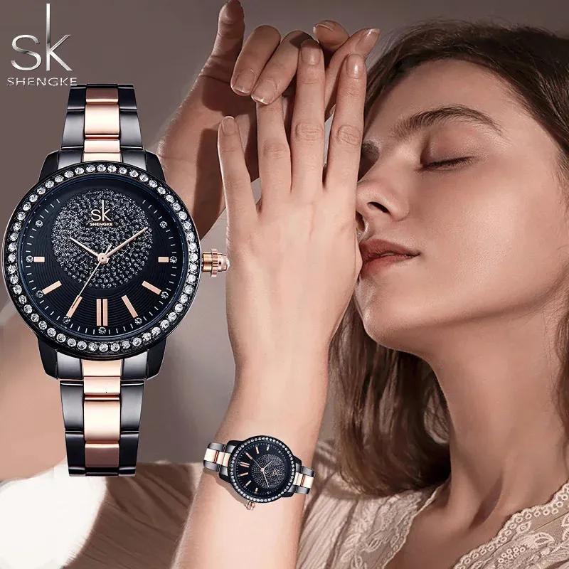 Shengke Rose Gold Watch Women Quartz Watches Ladies Top Brand Crystal Luxury Female Wrist Watch Sk Girl Clock Relogio Feminino 240408