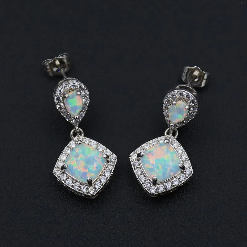 Stud Earrings Lady's White Opal Square Earring Jewelry