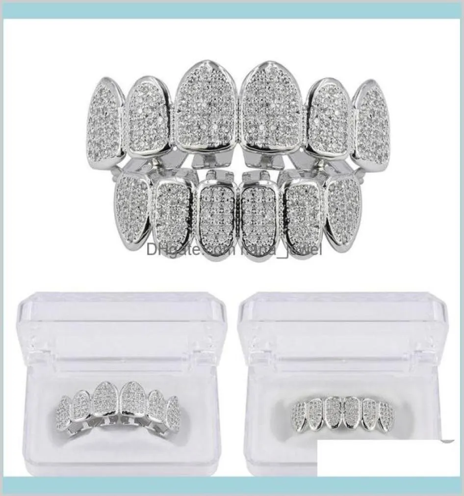 Grillz Dental Body Hip Hop Jewelry Mens Diamond Teeth Forme Scarms Gold Out Grills Rapper Men Association Association Drop 5825619