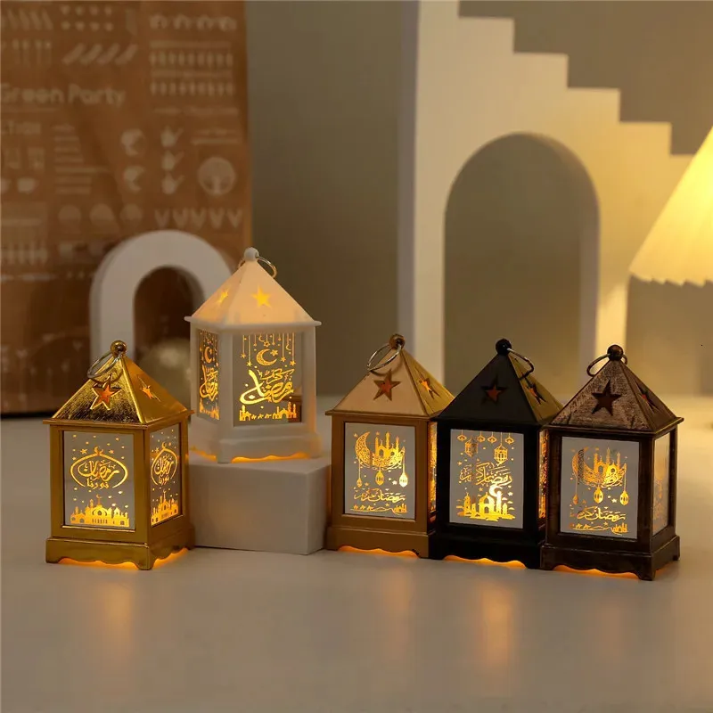 Ornamentos de lanterna LED Eid Mubarak Islã Muslim Ramadã Lanterna Nightlight Lighting Decorações de casa Ramadã Presentes 240408