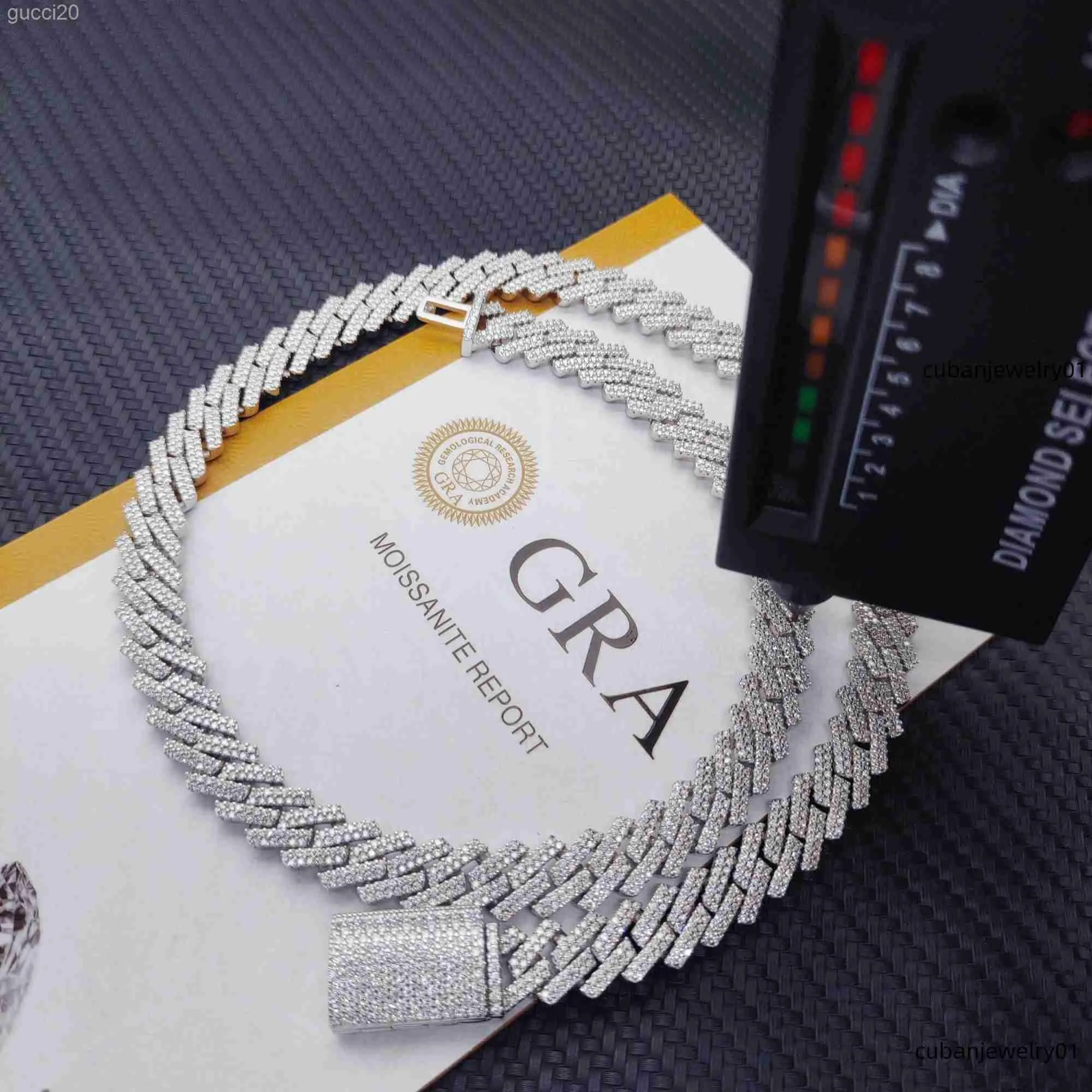 Kubansk halsbandspass Diamond Test 8-14mm bred GRA Moissanite 18K Gold Sterling Silver Link Chain for Men hip Hop 8rfz