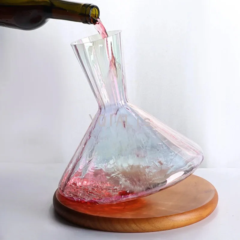 15002000ml Regenbogen Gyro Dekanter kreativer Weitkante Fast Wine Flasche Becher mit Holzpalette Hüftflasche Geschenk 240415