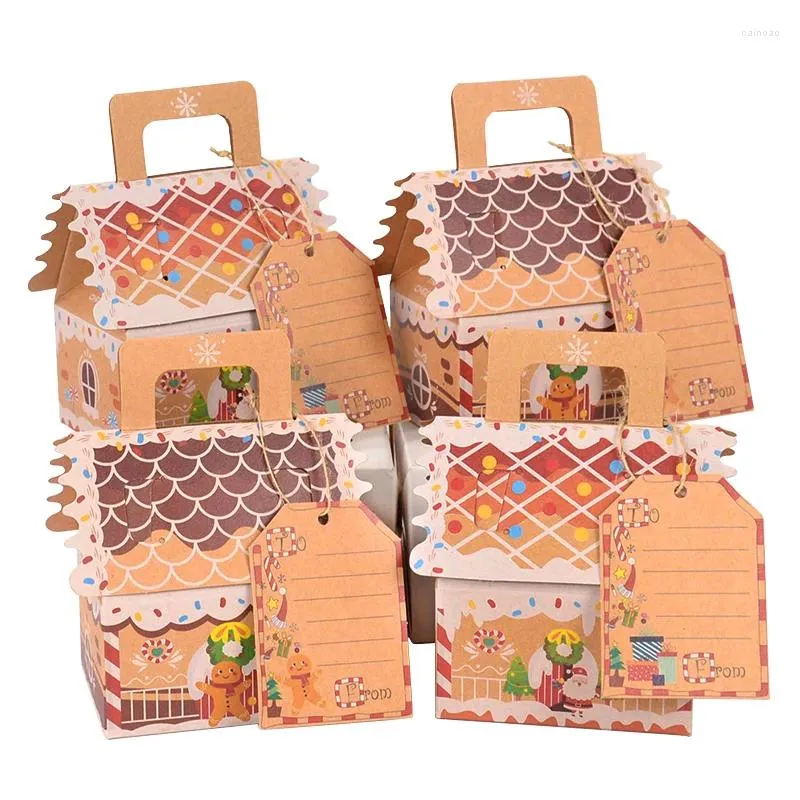 Gift Wrap 4st Christmas House Shape Candy Box Xmas Kraft Paper Decorations for Home Year Kids Navidad