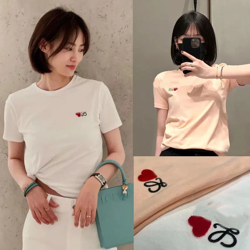 Women's T Classic Love Embroidery Logo Betyg hundra lös rund nacke kort ärm kvinnors t-shirt