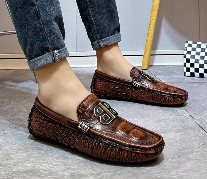 Men Wedding Dress Designer Crocodile Party Casual Shoes Genuine Leather Fashion Letter Buckle Spring Comfort Flats Leisure Tennis Walking Loafers 5