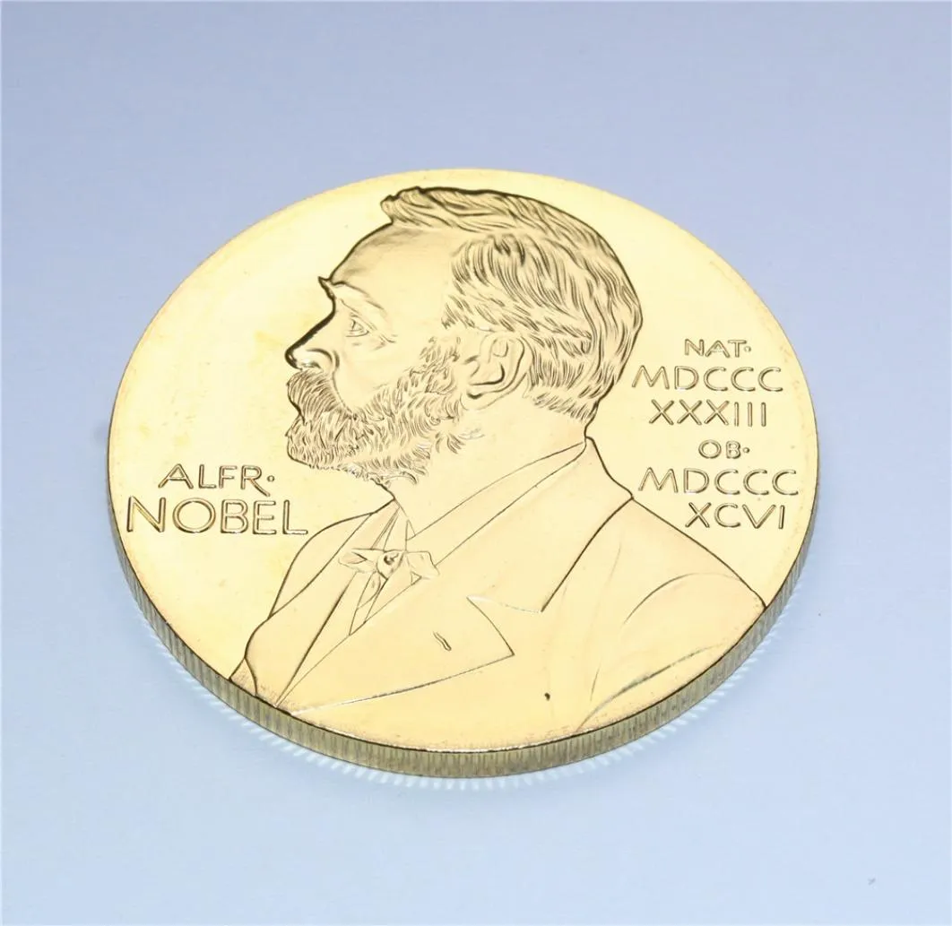 Nobel Gold Coin 24k Goldplated Commémorative Médailles Foreign Badge Collection Gift 5PCSLOT Inventas Vitam IUVAT EXCOLUISSE Per AR4302451