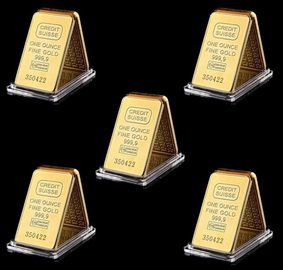 5PCS 24K Arts and Crafts Gold Plated One Ounce Fine 9999 Magnetic Credit Suisse Bullion With Different Numbers9775681