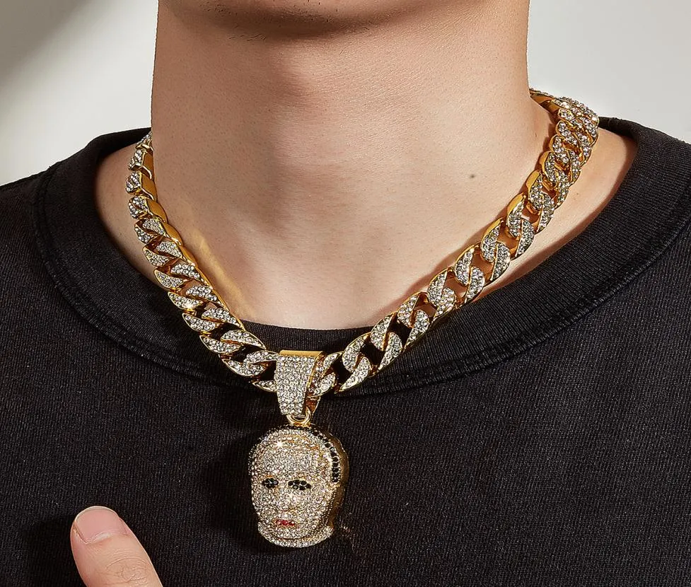 Mens Iced Out Chain Hip Hop smycken halsband armband guld silver miami kubanska länkkedjor halsband skull1780187