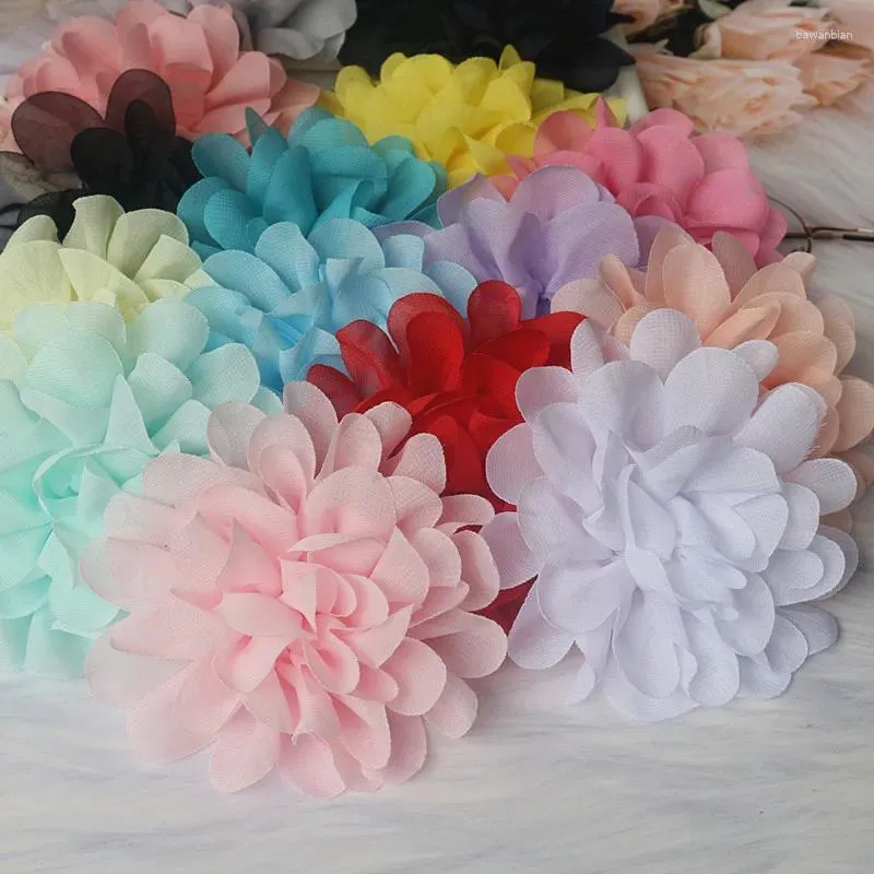 Decorative Flowers 10Pcs 10CM Handmade Soft Chiffon Fabric Silk Blossom Headwear Dress Clothing Brooch Necklace Decor DIY Accessories