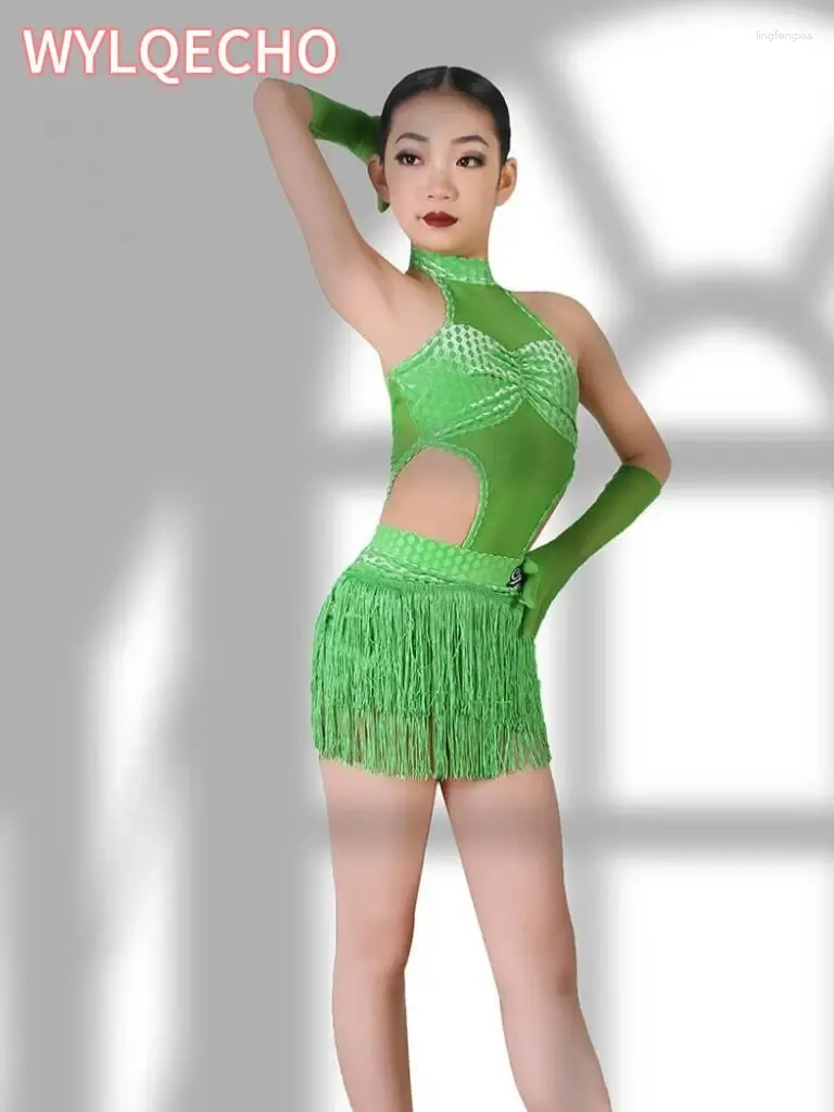 Bühnenbekleidung Kinder PAINE Latin Dance Quasten Kleider Mädchen Mode Cha Salsa Tango Outfit Kostüm