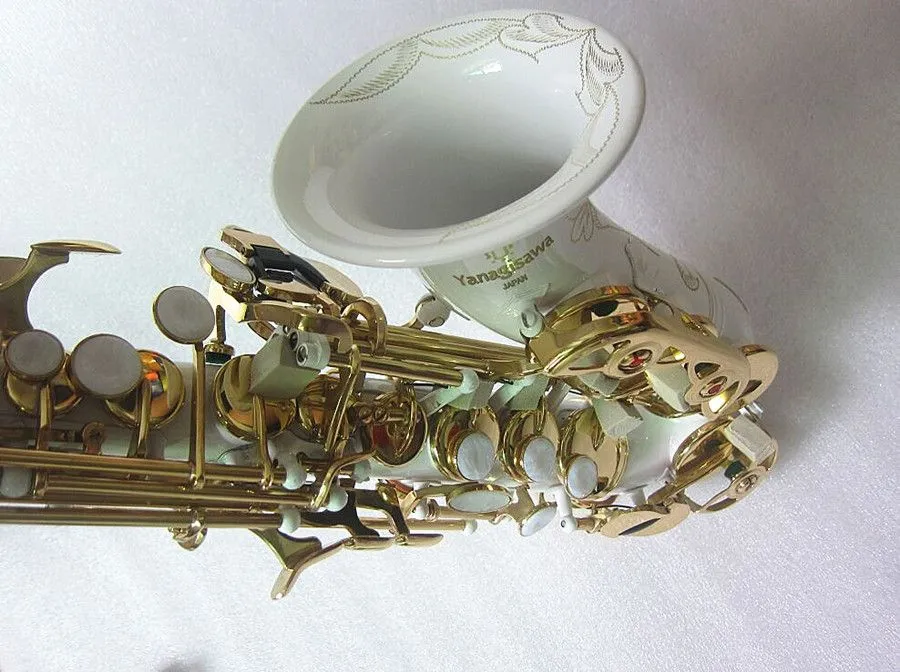 Nowy zakrzywiony saksofon sopran S-991 Biały saksofon instrument muzyczny ustnik Profesjonalny występ
