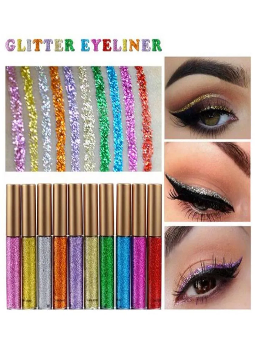 10 couleurs Eye-liner aux paillettes or de couleurs blanc Eyehadow Eyeliner Eyeliner liquide imperméable Facile