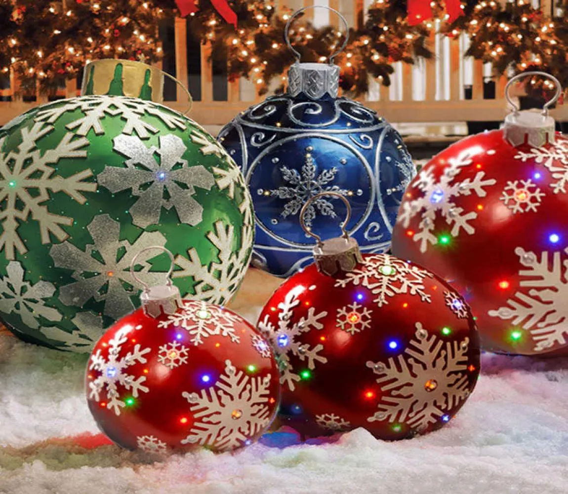 60 cm julbolldekoration utomhus xmas prydnad pvc uppblåsbar leksak boll hem julklapp utan LED -ljus y09139176705