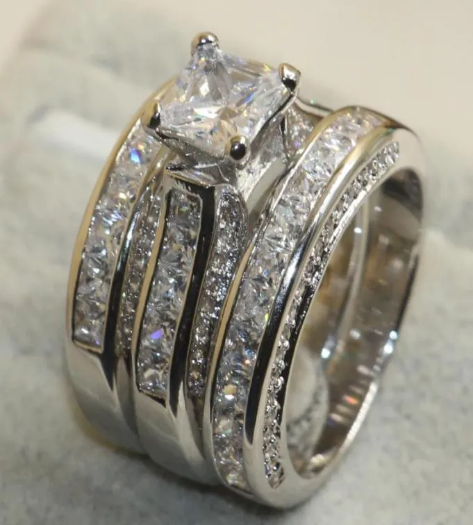 925 Sterling Silver White Clear 5A CZ Stones Wedding Bridal Rings Dimensioni regalo 5113829282