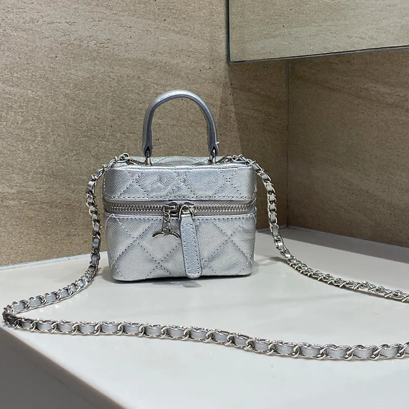 Caviar ręcznie miniup torba stylowa damska torba na ramię skórzana diamentowa kratona złota srebrna sprzęt metalowy cc mały wiszący łańcuch Matelasse Crossbody torebki 12 cm